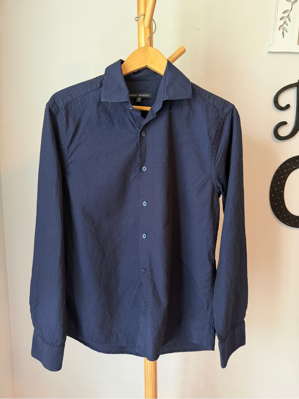 Robert Bartlett Button Up Navy Textured 100% Cotton Shirt Men’s Size Medium